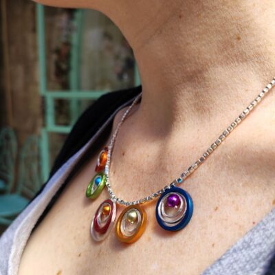 Unique Colorful Bib Necklace - Silver and Anodized Aluminum - Image 6