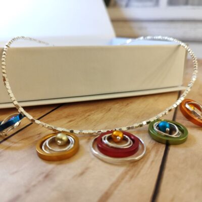 Unique Colorful Bib Necklace - Silver and Anodized Aluminum - Image 5