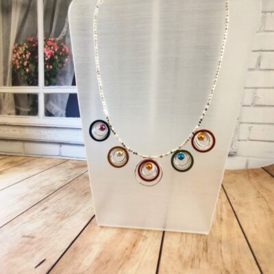 Unique Colorful Bib Necklace - Silver and Anodized Aluminum - Image 9