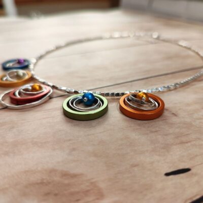 Unique Colorful Bib Necklace - Silver and Anodized Aluminum - Image 4