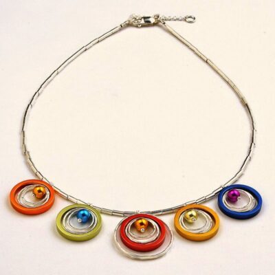 Unique Colorful Bib Necklace - Silver and Anodized Aluminum - Image 3